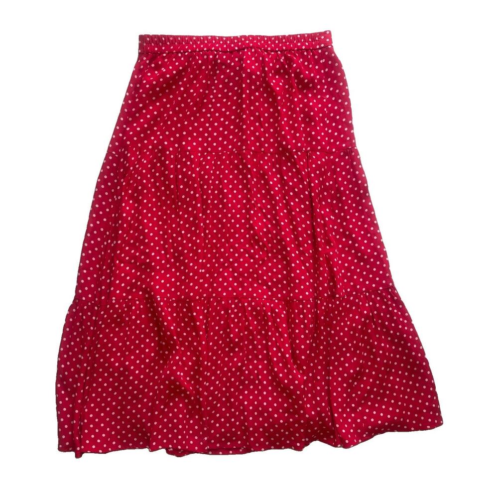 Talbots NWT Tiered Button Front Polka Dot Midi Skirt Red White M Cottagecore - Picture 5 of 9